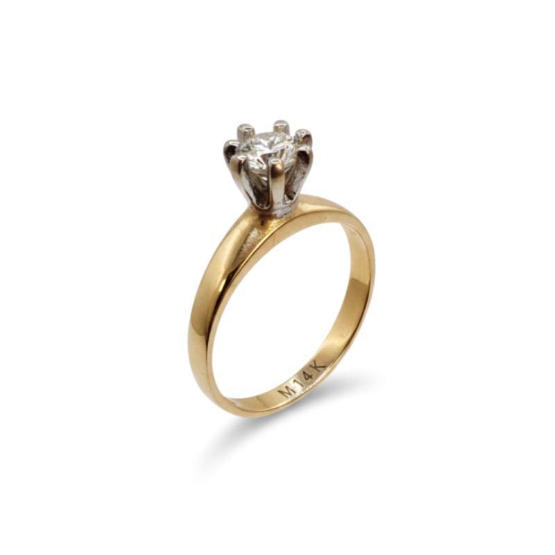 ANILLO DE COMPROMISO, ORO14 K NUM. 6 1/2 COMBINADO ,  MODELO CLÁSICO CON 0.20 Q